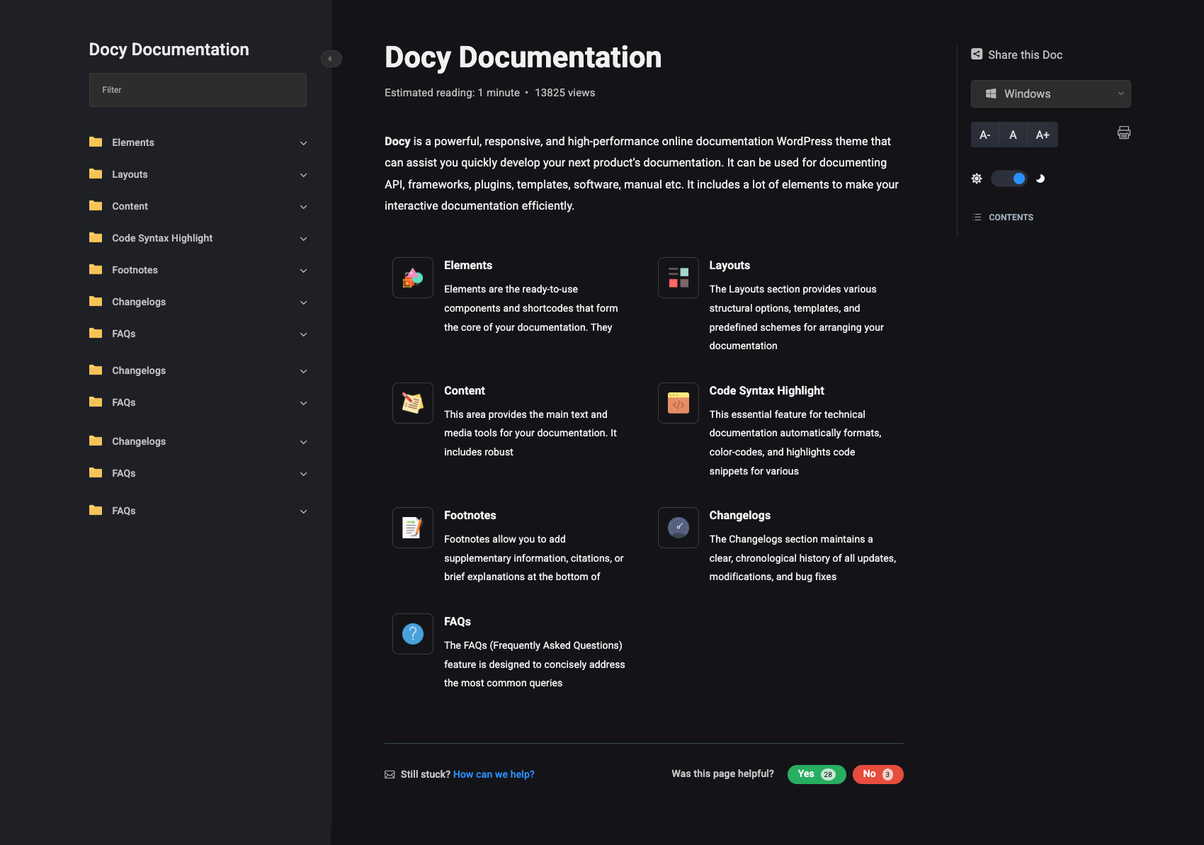 Docy documentation article - Dark Mode