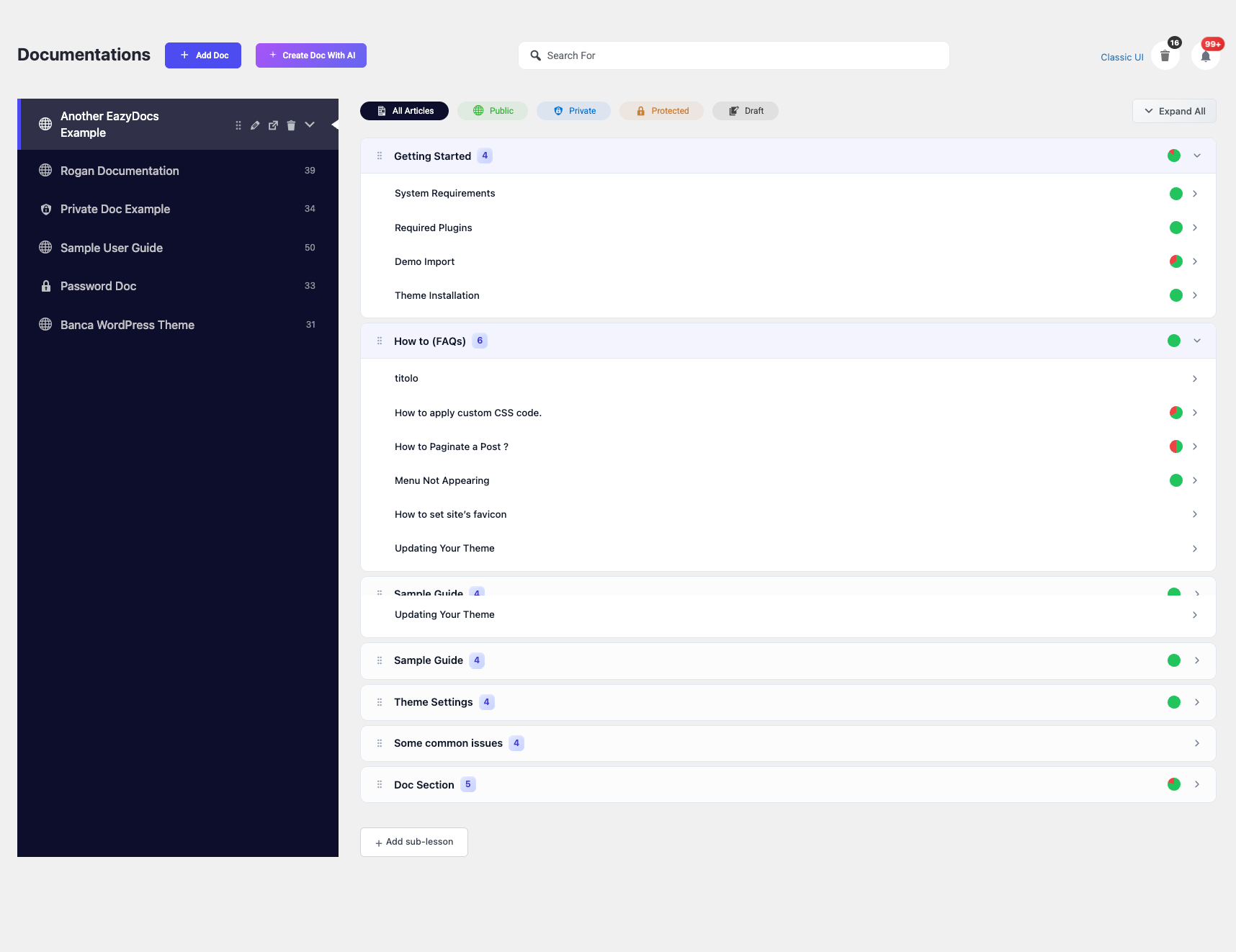 EazyDocs drag-and-drop Docs Builder in WordPress admin