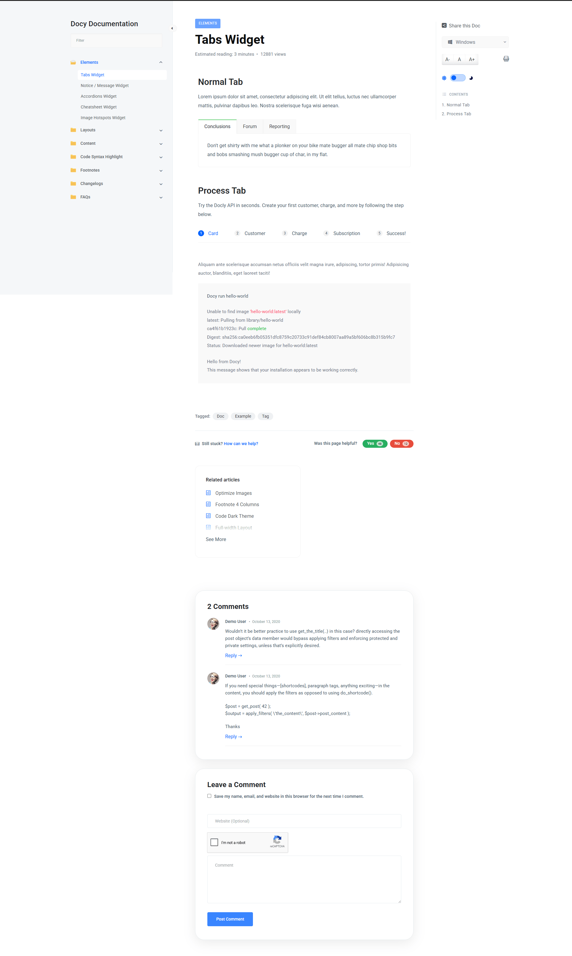 Tabbed Docs Layout