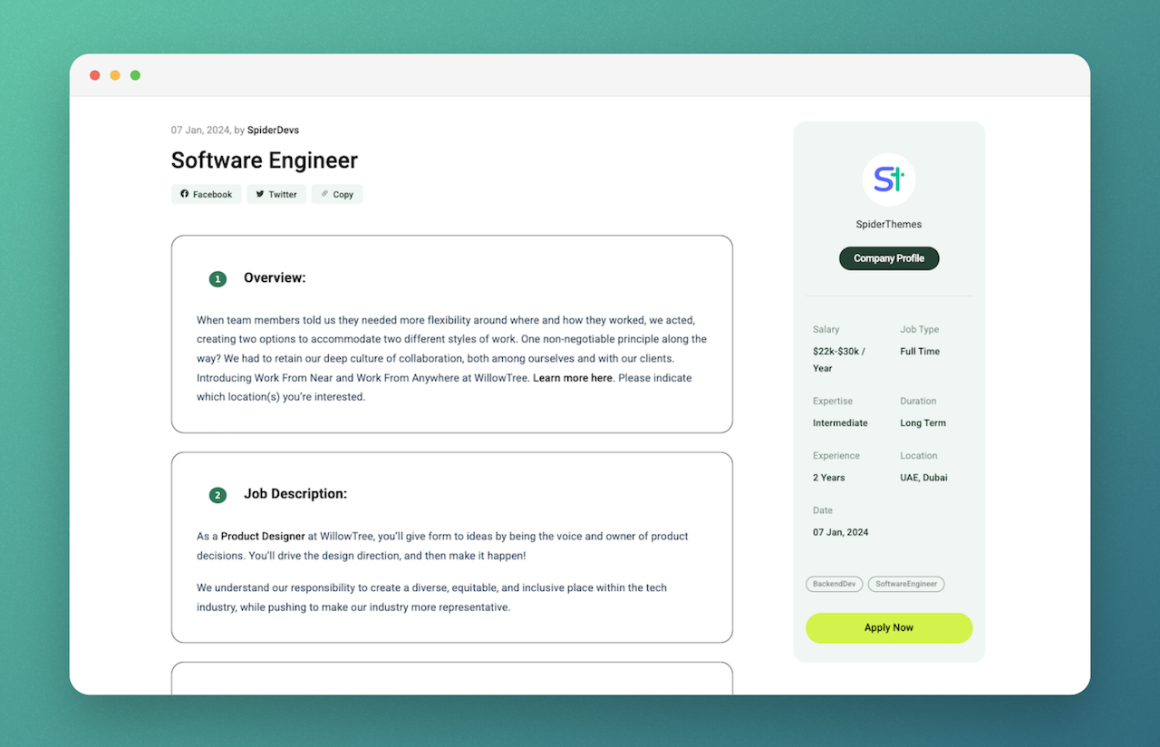Jobus single job listing page - clean detail view