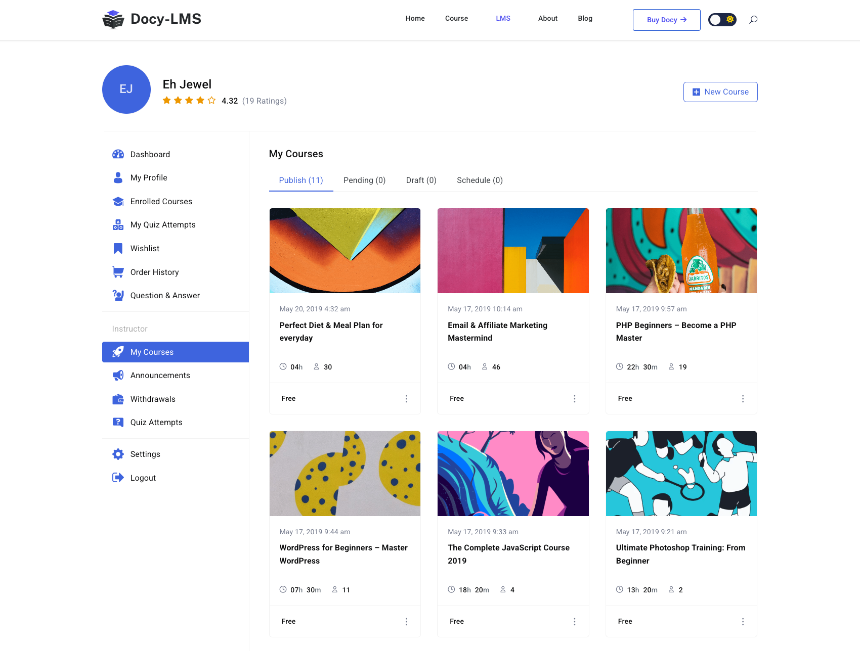 EazyLMS course builder view