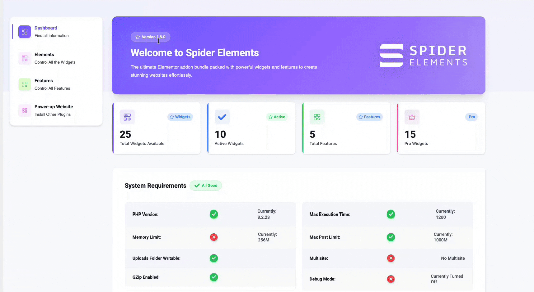 Spider Elements category in the Elementor widgets panel